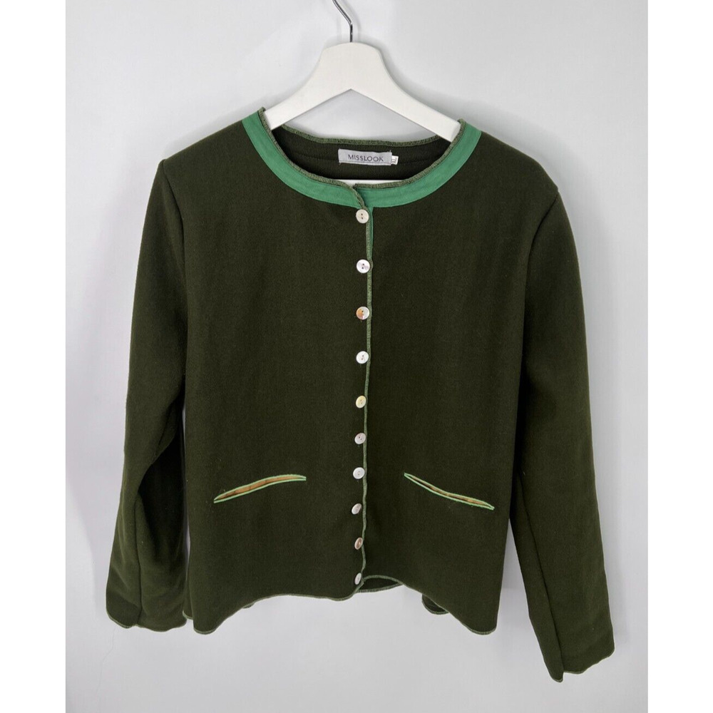 Misslook Caro Jacket Cardigan Sweater Button Front Pockets Green Women's XL